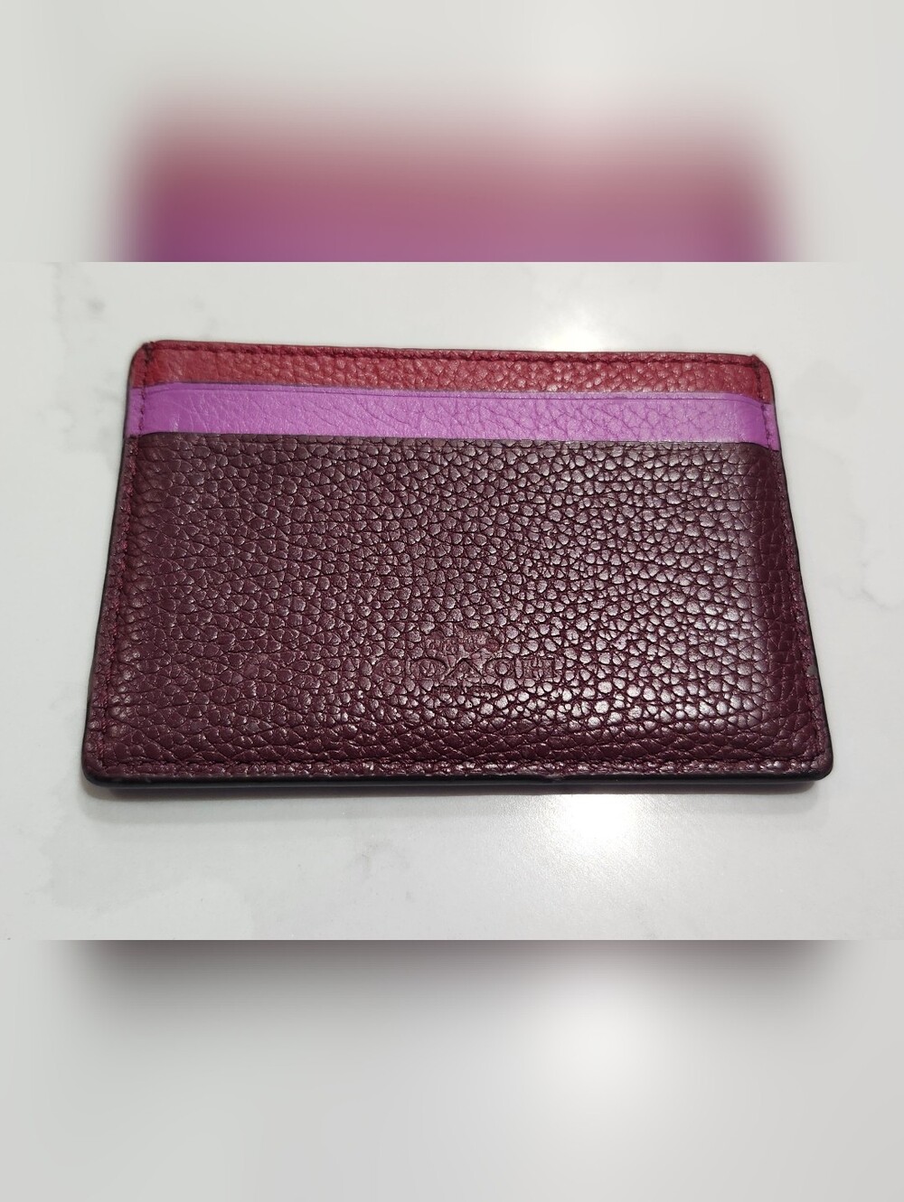 GUC Authentic Coach Pebbled Leather Burgandy, Pink & Red Color Block Card Case